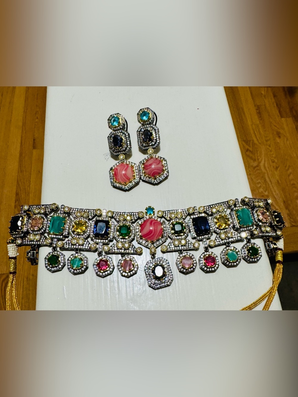 Sabyasachi inspired Multicolor Gemstone Statement choker with earrings